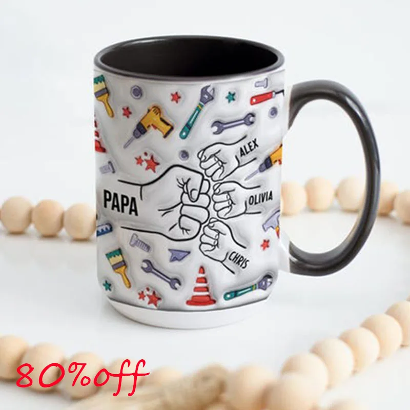 

Personalized Dad Coffee Mug Father & Child Handprint Touching Hands Design Special Father's Day Keepsake Best Father's Day Gift