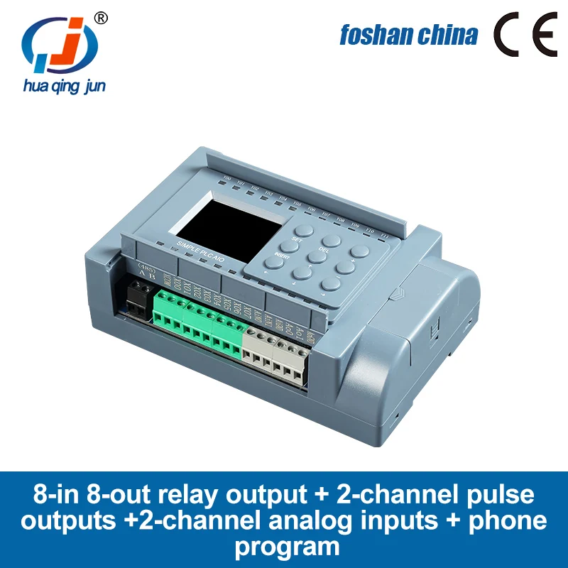 2026 Huaqingjun 8-in 8-out Relay Output PLC 2AI 0-20mA 4-20mA Pulse Outputs WIFI PLC for Servo Motors