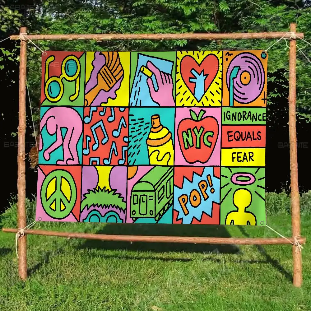 لافتة ديكور منزلي لغرفة الخيال العلمي الكبير مطبوعة بعلم كبير من K-Keith art Haring #1