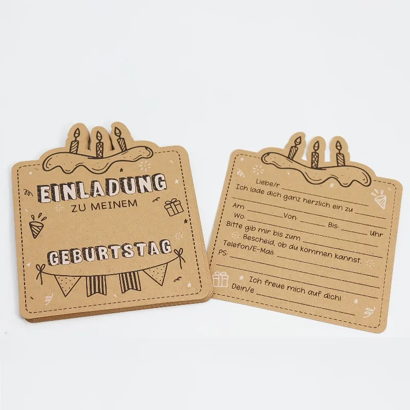 12pcs German Birthday Invitation Cards - Kraft Paper DIY Handmade, Festive Designs for Boys & Girls (Christmas/New Year) view 6
