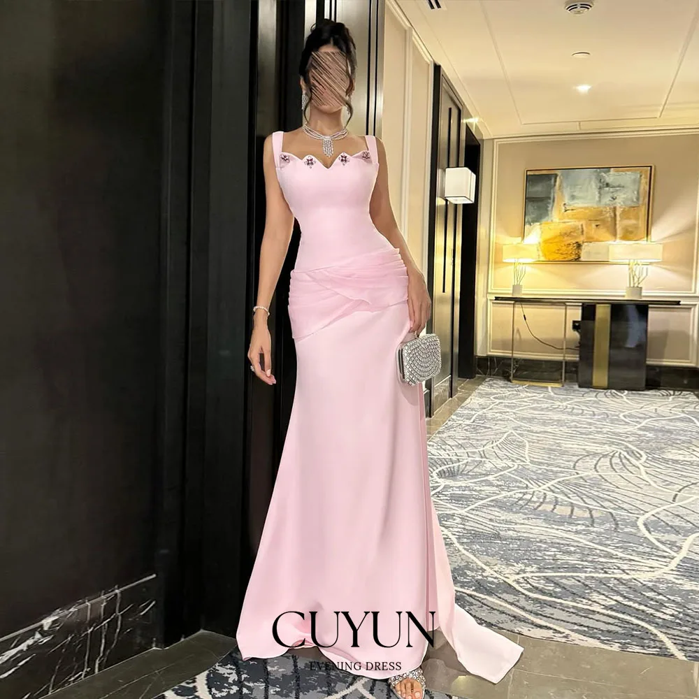 

CUYUN розовые женские вечерние платья русалки без рукавов с бисером, Саудовская Дубай, вечерние платья, банкетное платье для особых случаев по индивидуальному заказу