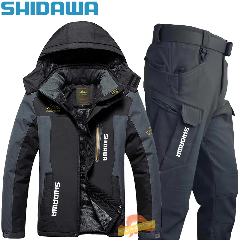 Men Winter Thicken Warm Fishing Suits Outdoor Windproof Waterproof  Hiking Camping Coldproof Suit Jacket + Pants Two Piece Set