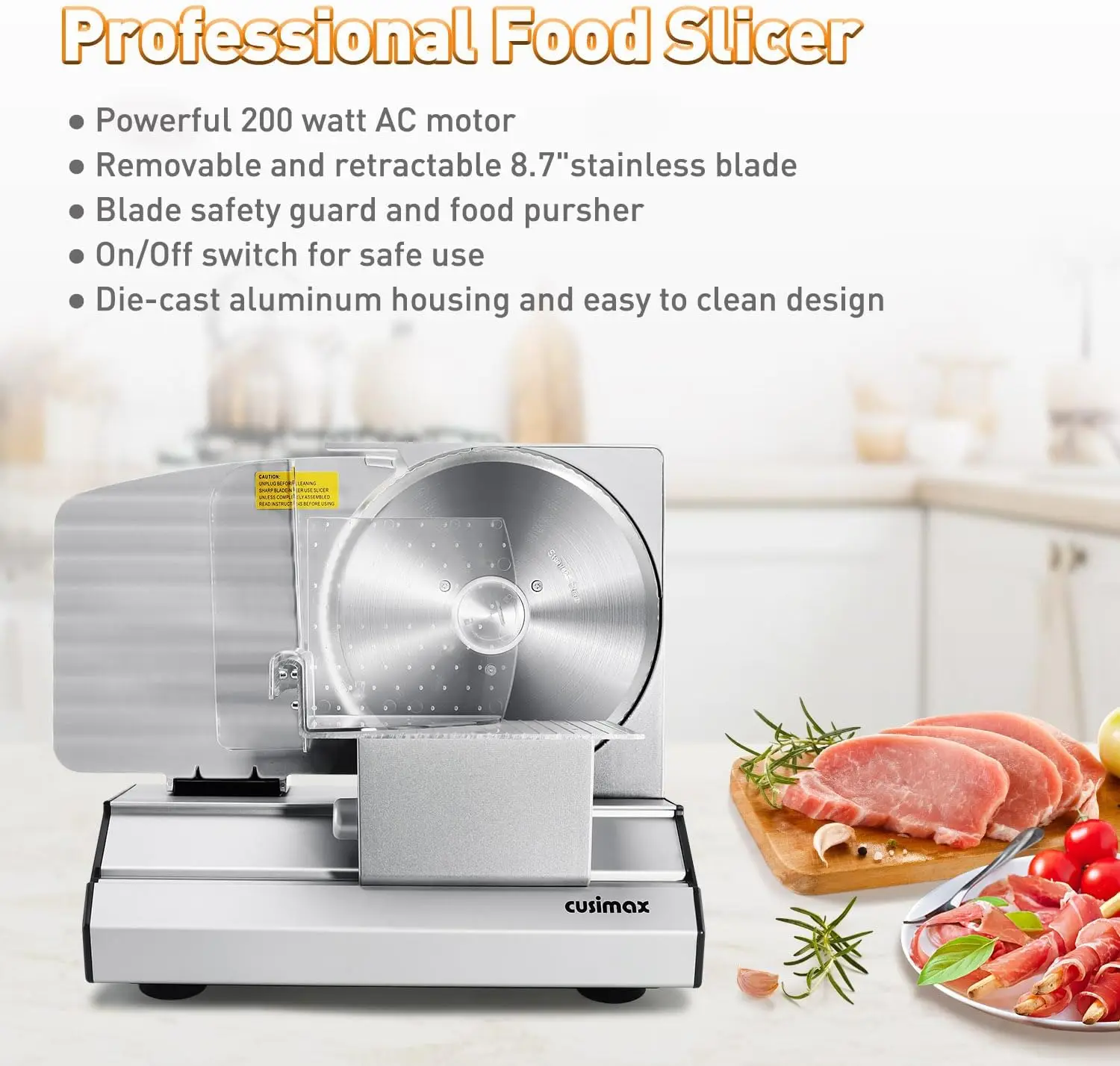 ^For Meat Slicer, Electric Deli Meat Slicer with 2 Removable 8.7''Stainless Steel Blades,Removable Food Carriage,1-20mm Adjustab