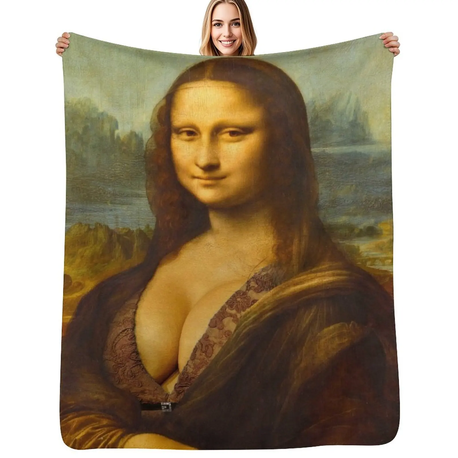 Mona Lisa Big Boobs Parody Throw Blanket Elegant Warm Throw Blanket for Hotel Home