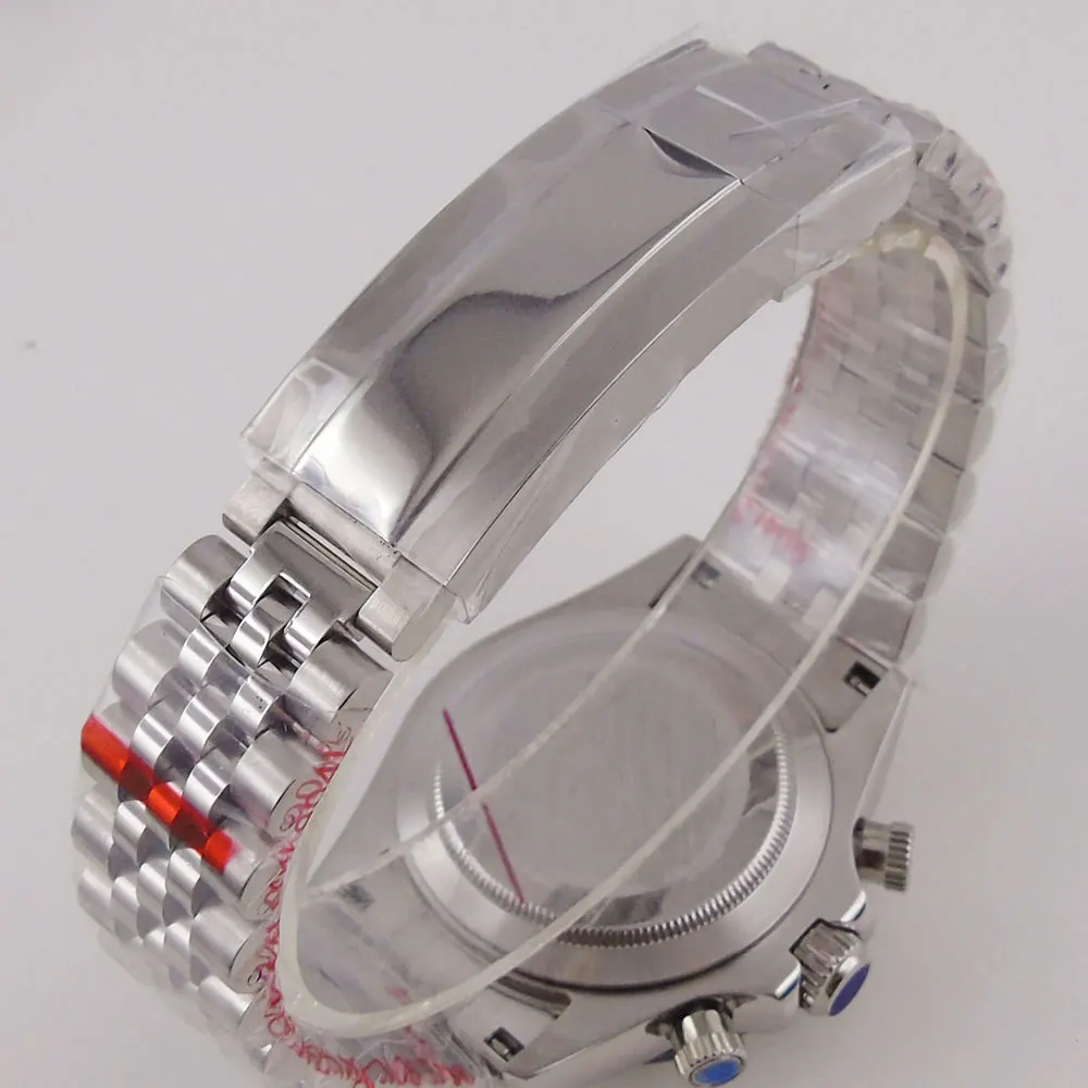 39 مللي متر VK63 حافظة كوارتز كرونوغراف متعددة الوظائف الياقوت كريستال سوار الفولاذ المقاوم للصدأ الفضة الأسود الحافة الرجال ساعة أجزاء