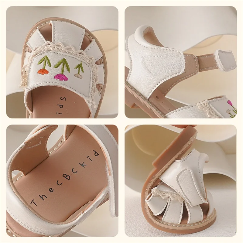 Sandalias para niños y niñas, zapatos de princesa bordados, transpirables, con suela suave, talla 21-30