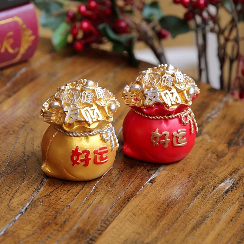 Cute Mini Auspicious Treasure Pot Money Bag Resin Crafts Ornament New Year's Fortune Bags Desktop Decorations