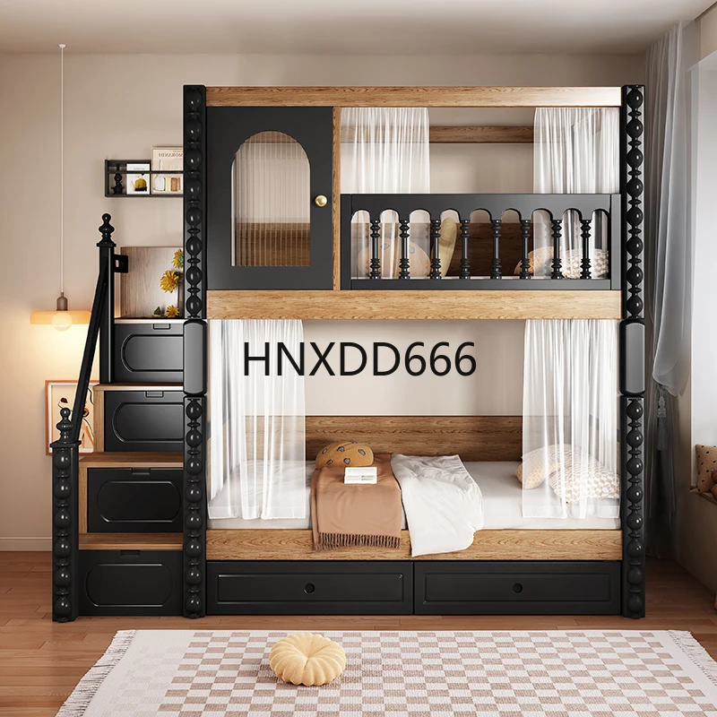 الأطفال يخرجون وخارج السرير طبقة مزدوجة من الخشب الصلب بالكامل جريء وسميك بطابقين عالية ومنخفضة