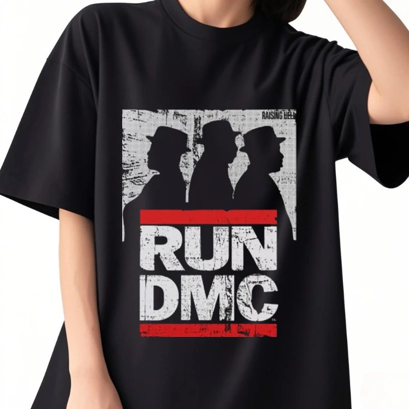 

American Hip Hop RUN DMC Printed Short-sleeved Fashion Brand Crew-neck Cotton Casual Breathable High-quality Men's Women T Shirt