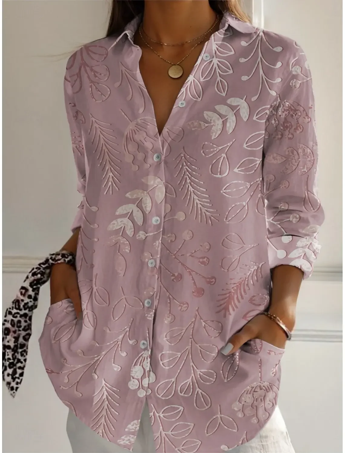 2025 Spring Women Shirts Leaf Graphics Blouse Spring Autumn Lapel Neck Blouse Women's Long Sleeve Shirts Womens Clothes