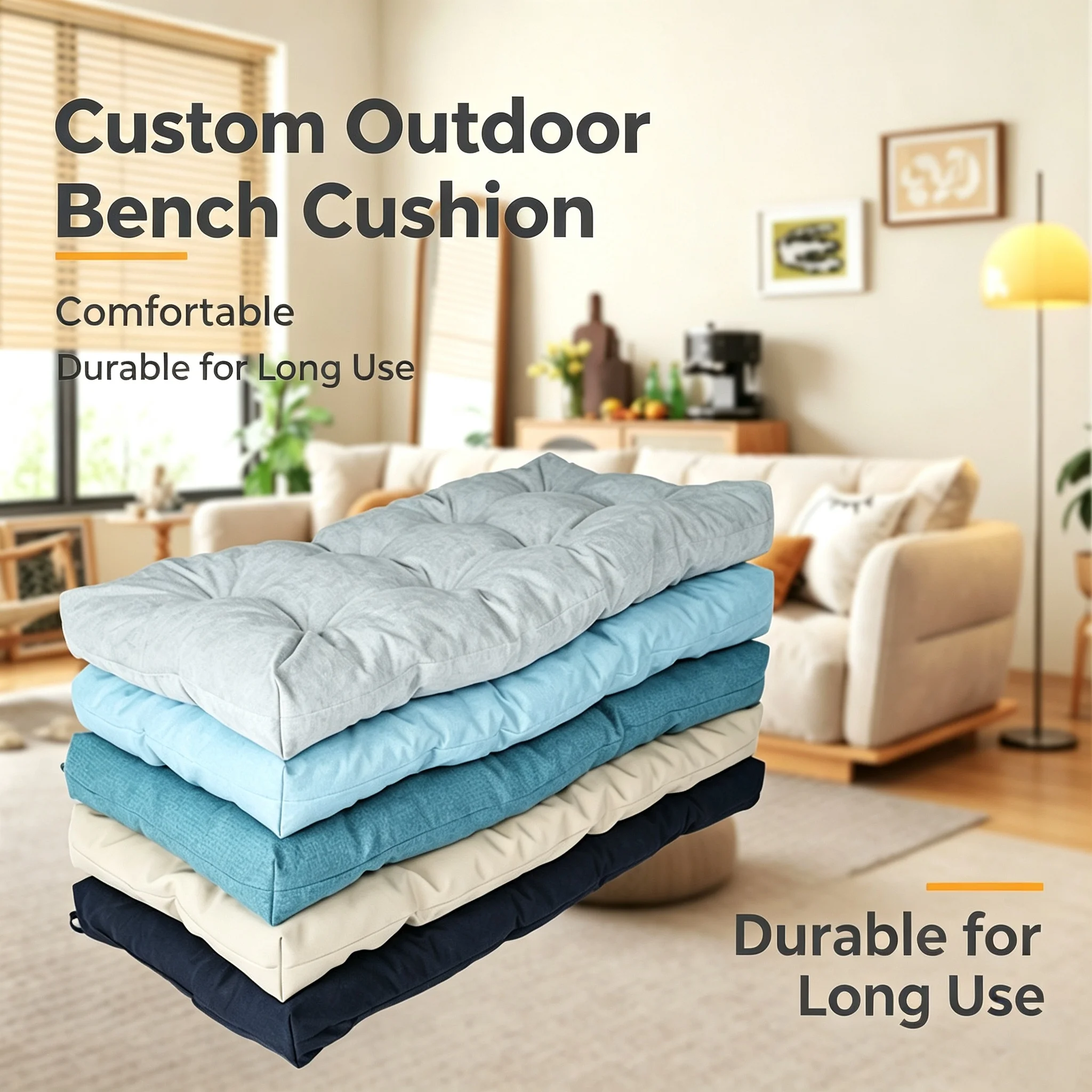 Custom Bench Cushion Indoor Outdoor Piano Swing Seat Pad, Bay Window Patio Garden High Density Foam Decorative Cushion