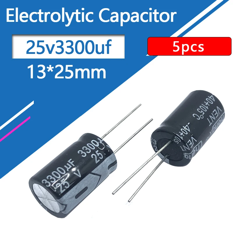 Condensatore elettrolitico in alluminio 25V3300UF 13x25mm 25v 3300uf 3300uf25v 25v3300mf 3300mf25v 25wv 3300mf 25vdc 3300MFD