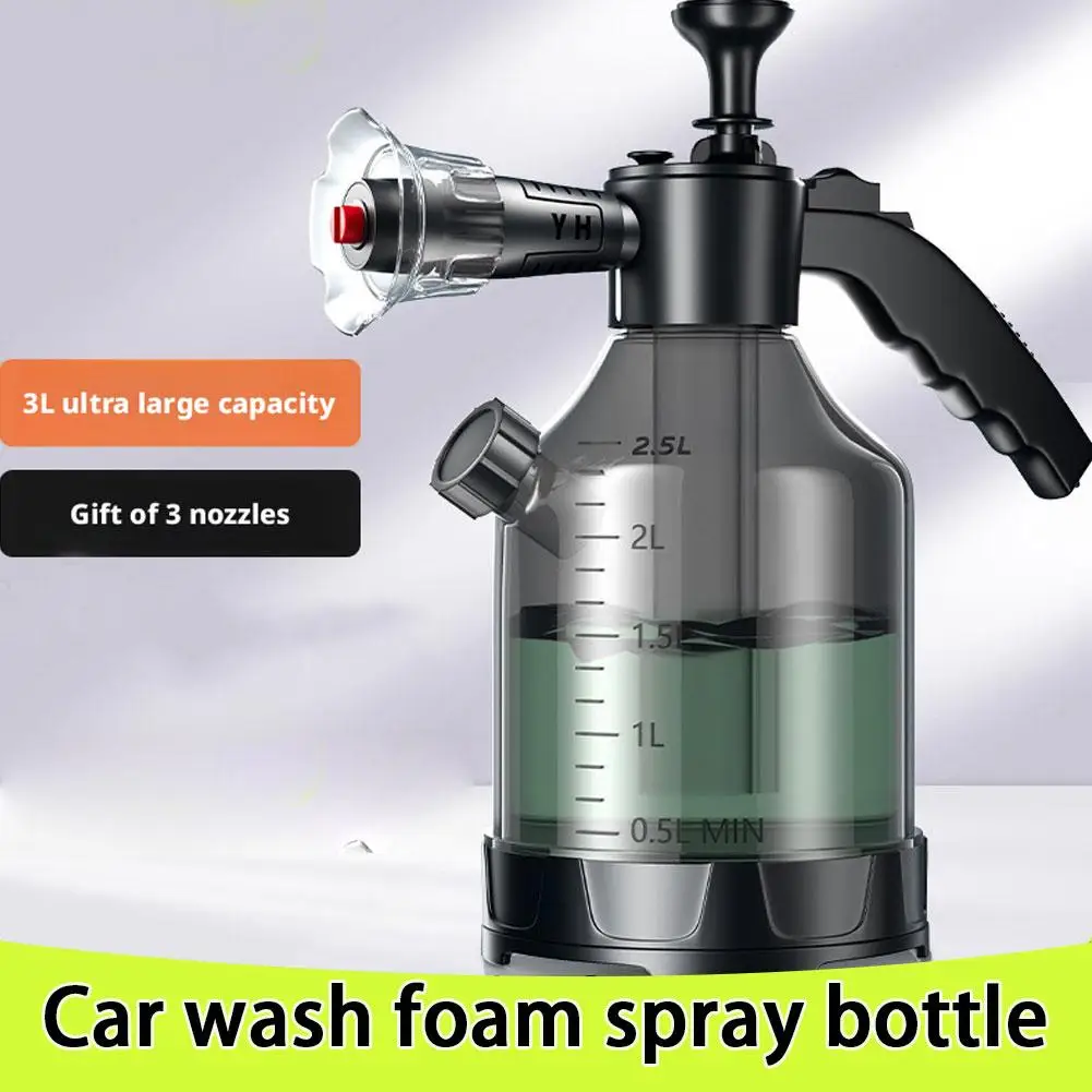 Bomba manual de 3L, rociador de espuma con boquilla, botella neumática manual, lavado de nieve, cañón de limpieza para coche, espuma, espray para ventana de coche X9N6