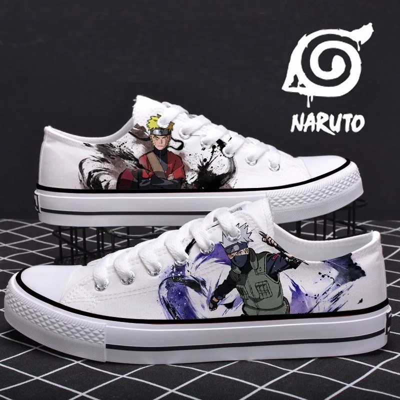 New Naruto shoes student Naruto Sasuke graffiti Kakashi casual anime peripheral cartoon canvas low-top shoes birthday gift