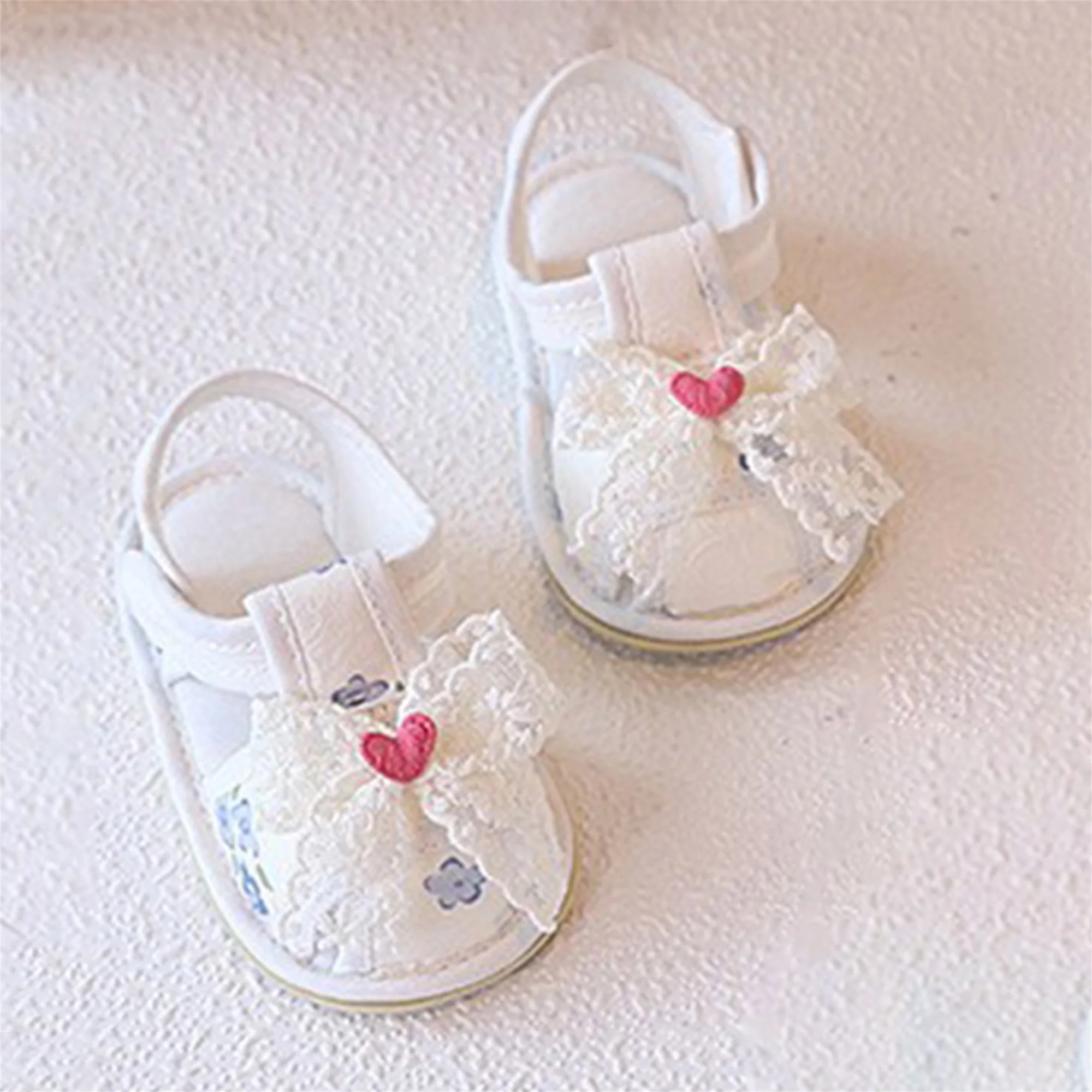 

Toddler Girls Sweet Lace Heart Bow Sandals Soft Sole Non-Slip Cotton Cloth Shoes for Summer Beach Wear
