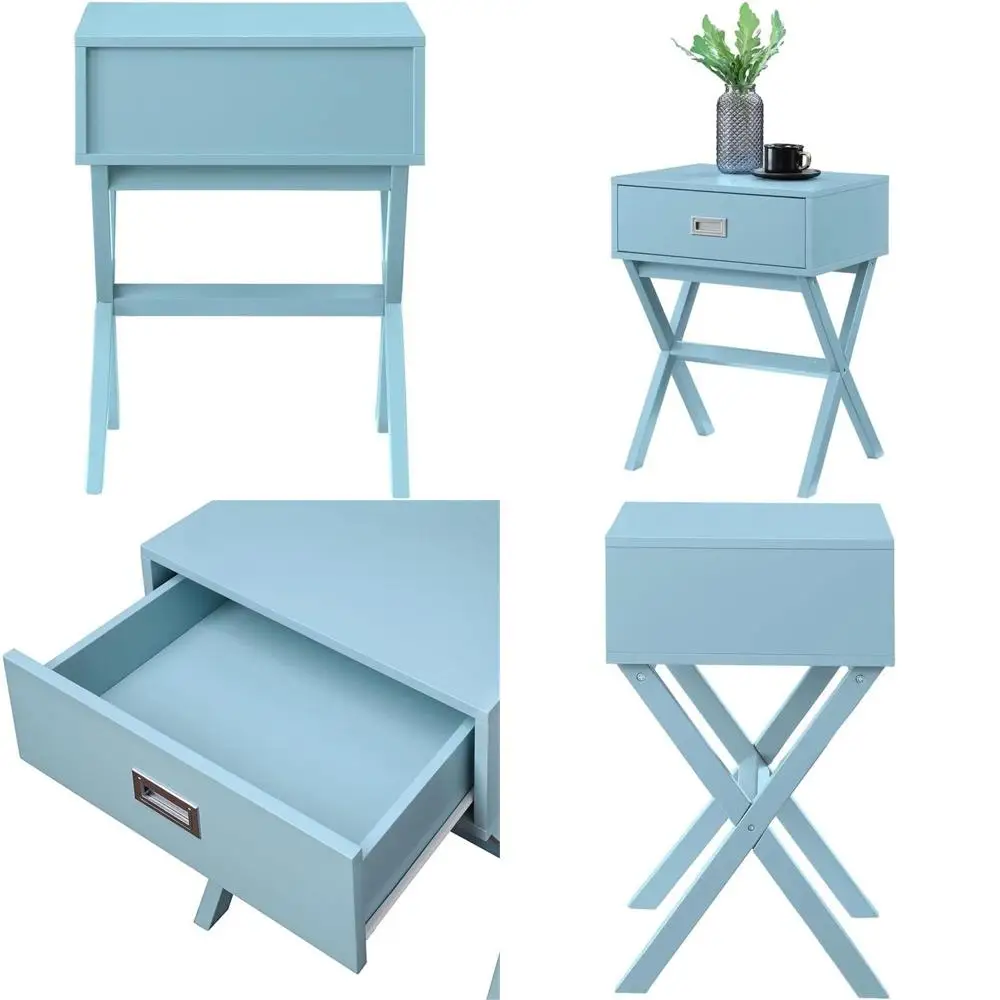 

19 Sea Foam Blue Modern Side Table with Storage Drawer for Transitional and Contemporary Living Rooms