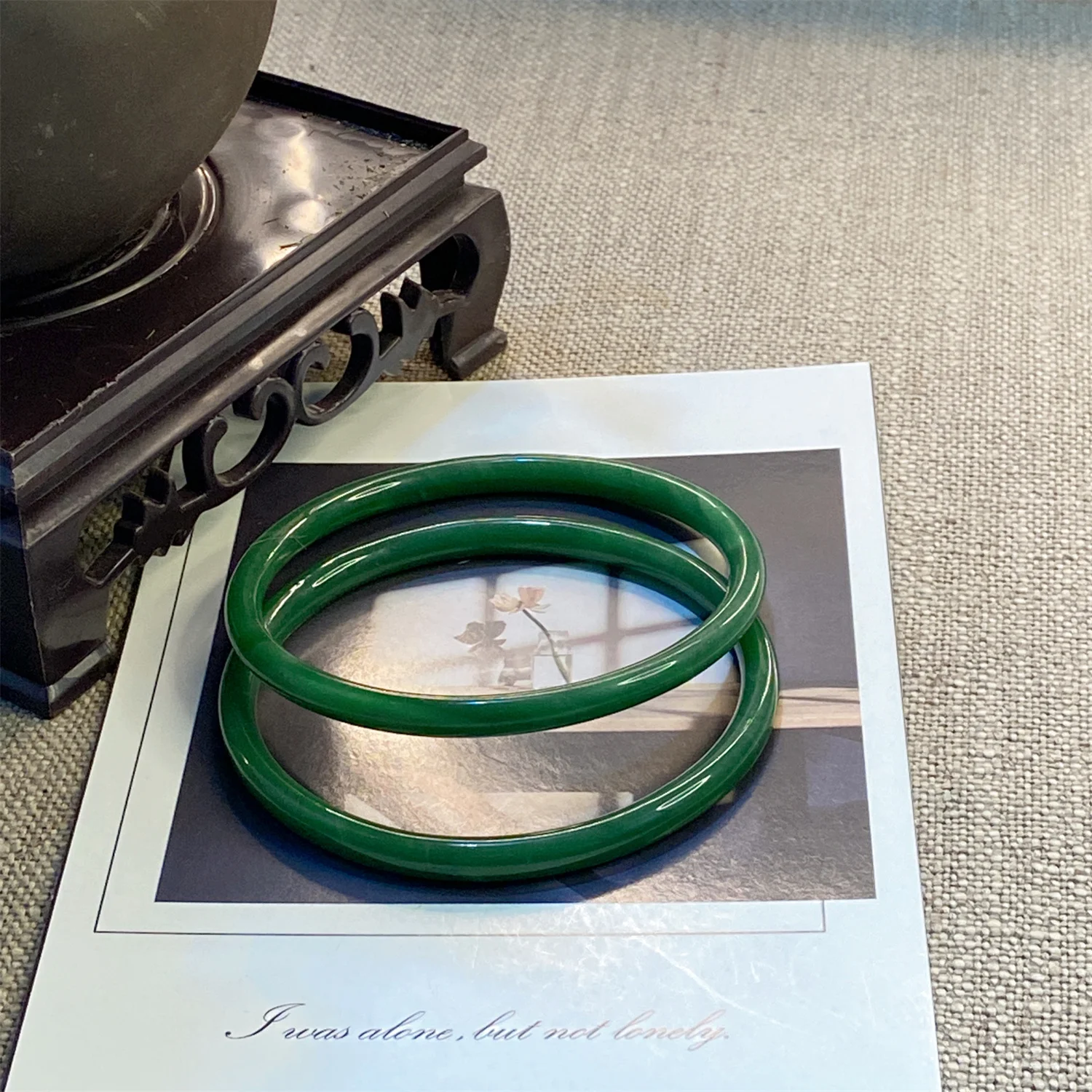 2Pcs/Set Imitation Natural Jade Jingle Bangles, Vintage Style