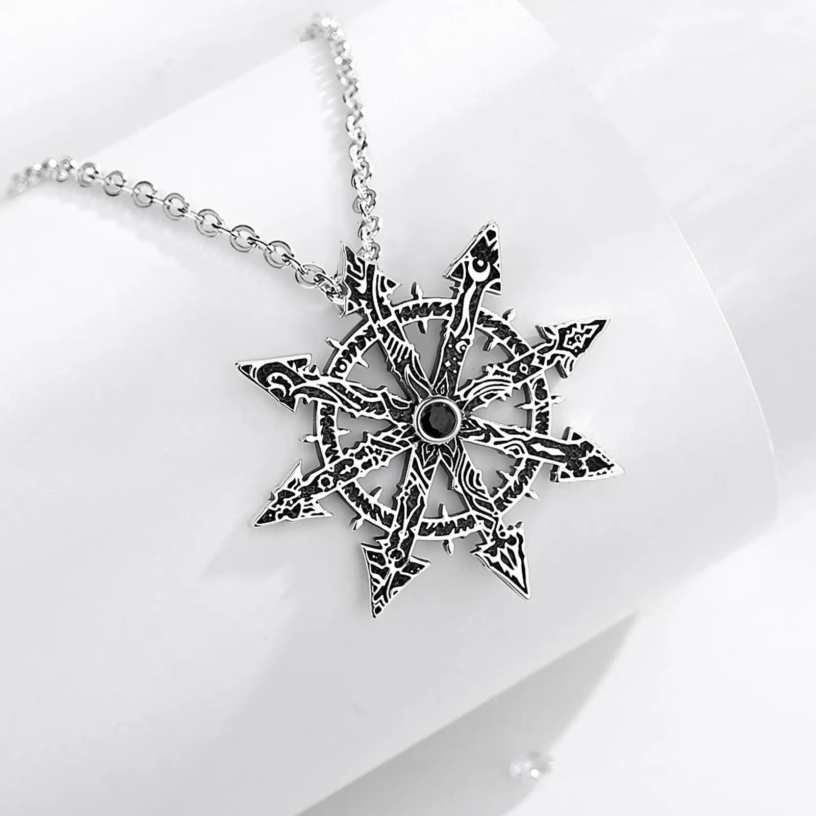 Eudora 925 Sterling Silver Chaos Star Pendant Chaos Star Magic Pendant Kabbalah Chaos Wheel amulet Necklace Punk Jewelry for Man