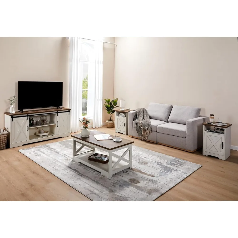 Table basse avec station de charge et port USB, table à manger, ensemble de 4, support TV, table basse et 2 tables d'appoint