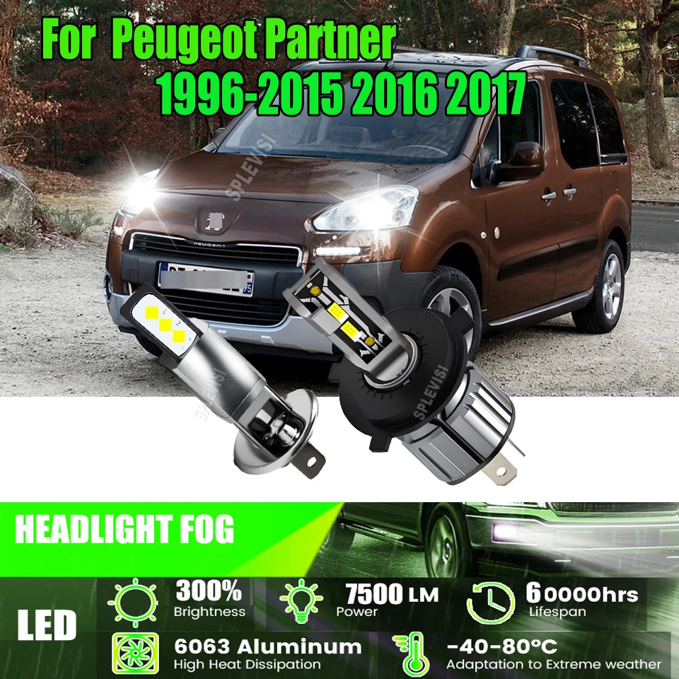 

H4 448 LED White Headlight Fog Light 300% Brighter Than Halogen, 6000K White For Peugeot Partner 1996 1997 1998 1999 2000-2017