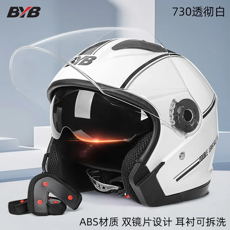 Motorcycle head double lens visor light scooter electric car retro open helmet 3/4 half helmet top protective mask image 6