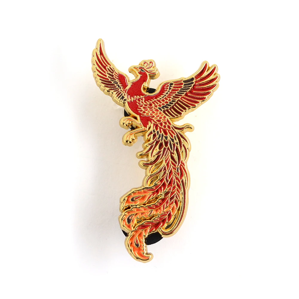 Roter Phönix Emaille-Pin Mythischer Feuervogel Brosche Wiedergeburt-Symbol Anstecknadel Fantasy-Vogel Schmuck Geschenk für Frauen Männer Rucksack-Zubehör – Detail 3