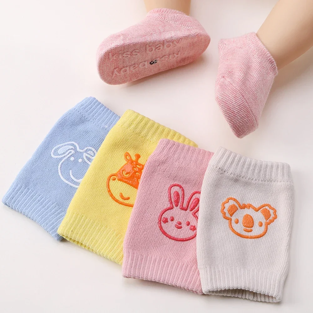 Baby Knee Pads Socks Set Girls Boys Summer Solid Color Anti Slip Socks Leg Knee Protector Kid Crawling Safety Floor Sock Bebe