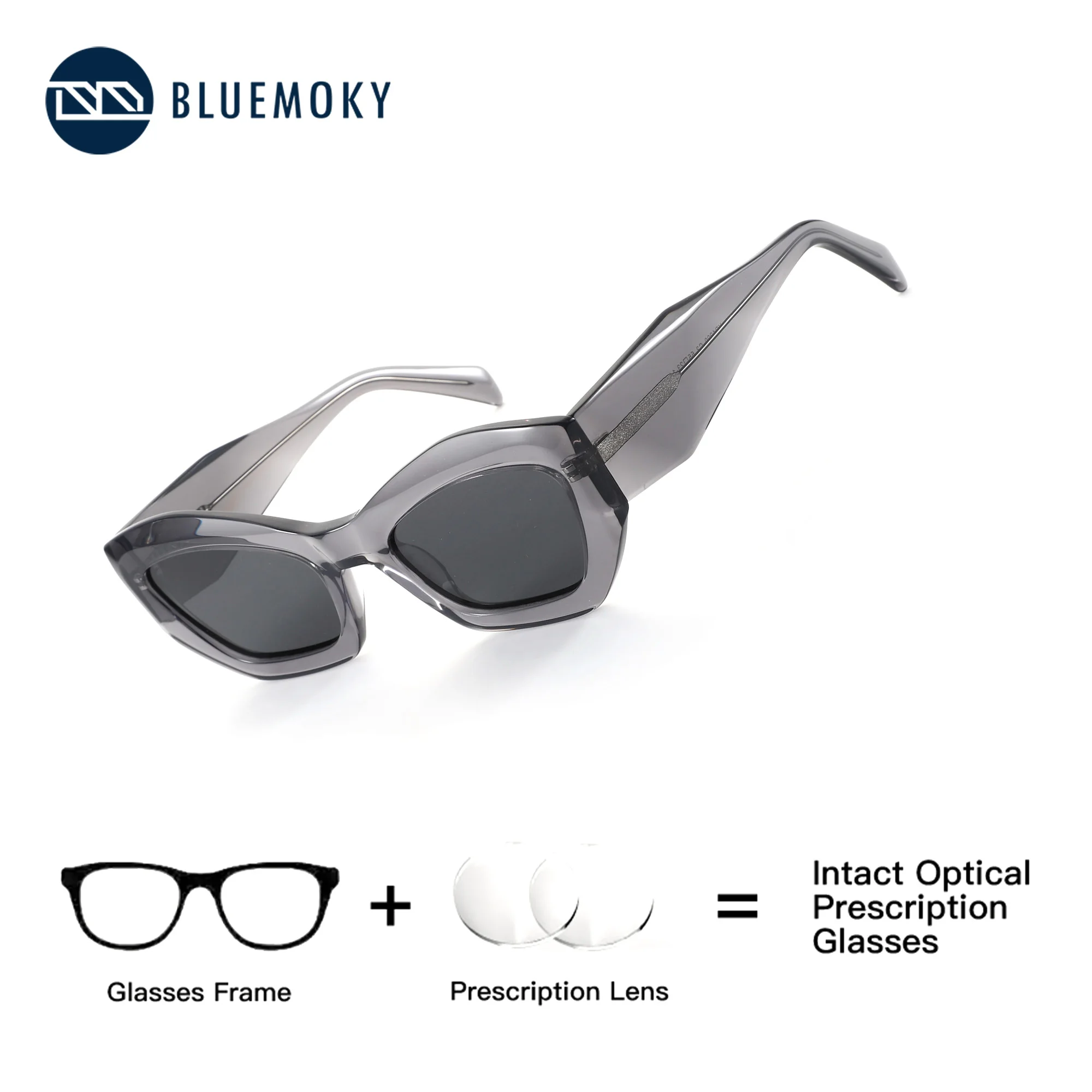 BLUEMOKY XL Size Butterfly Prescription Sunglasses Acetate Polarized UV400 Graduated Glasses for Myopia Woman