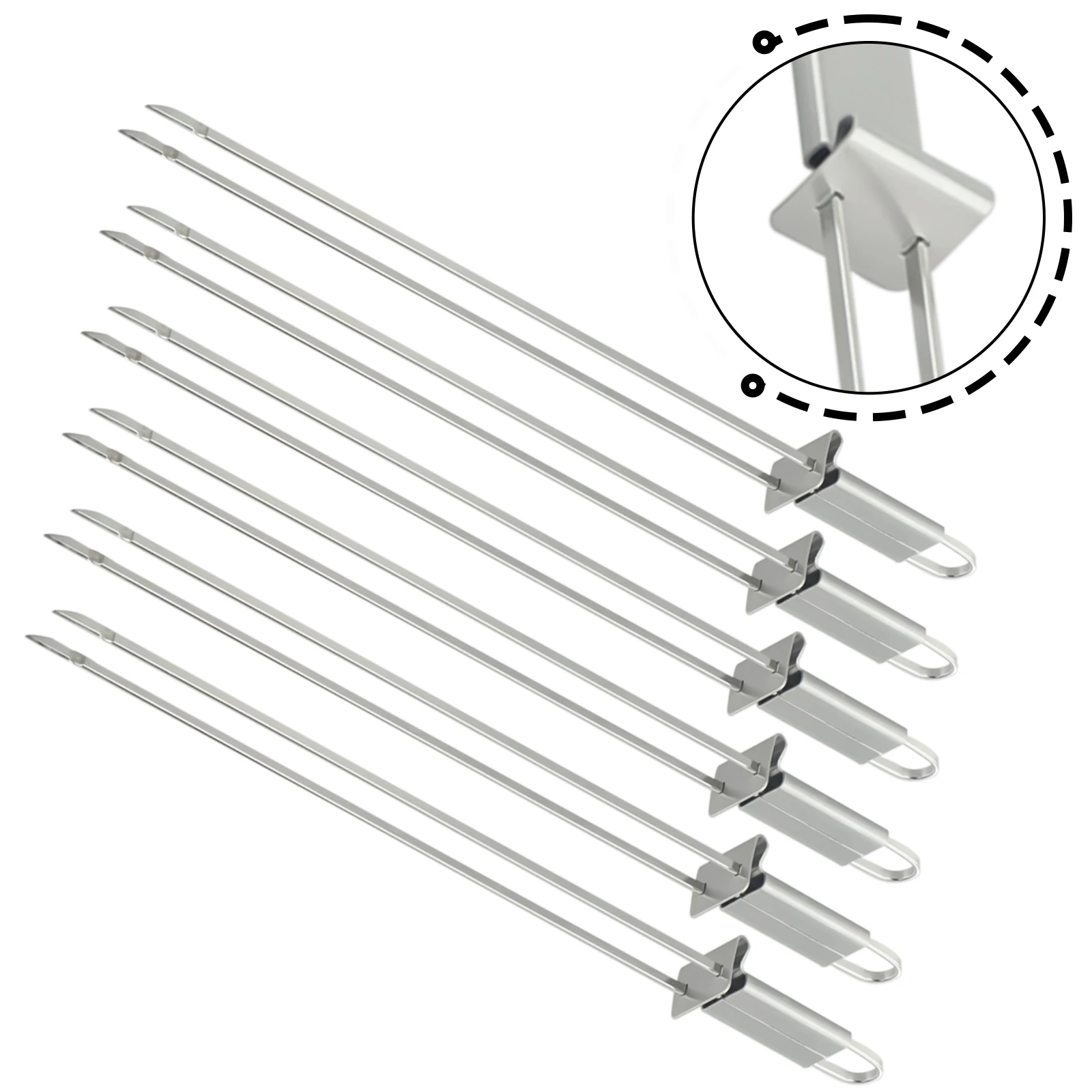 Fork BBQ Skewers 32.5cm Length 6 Pcs For Charcoal Grills Silver 304 Stainless Steel Double-pronged Feet With Handles