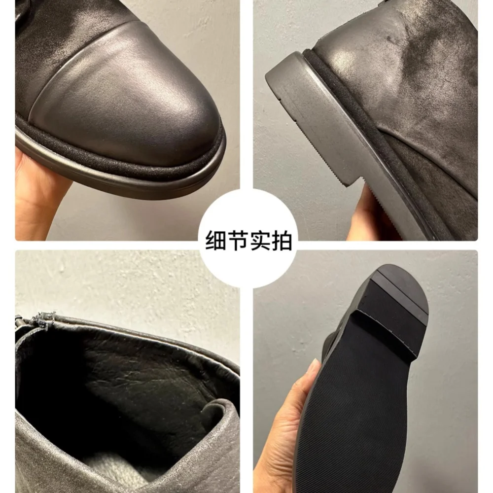 QHCCID High-top men's genuine leather Korean-style retro handmade matte Cow leather soft-soled anti-slip high-top leather shoes - Image 6