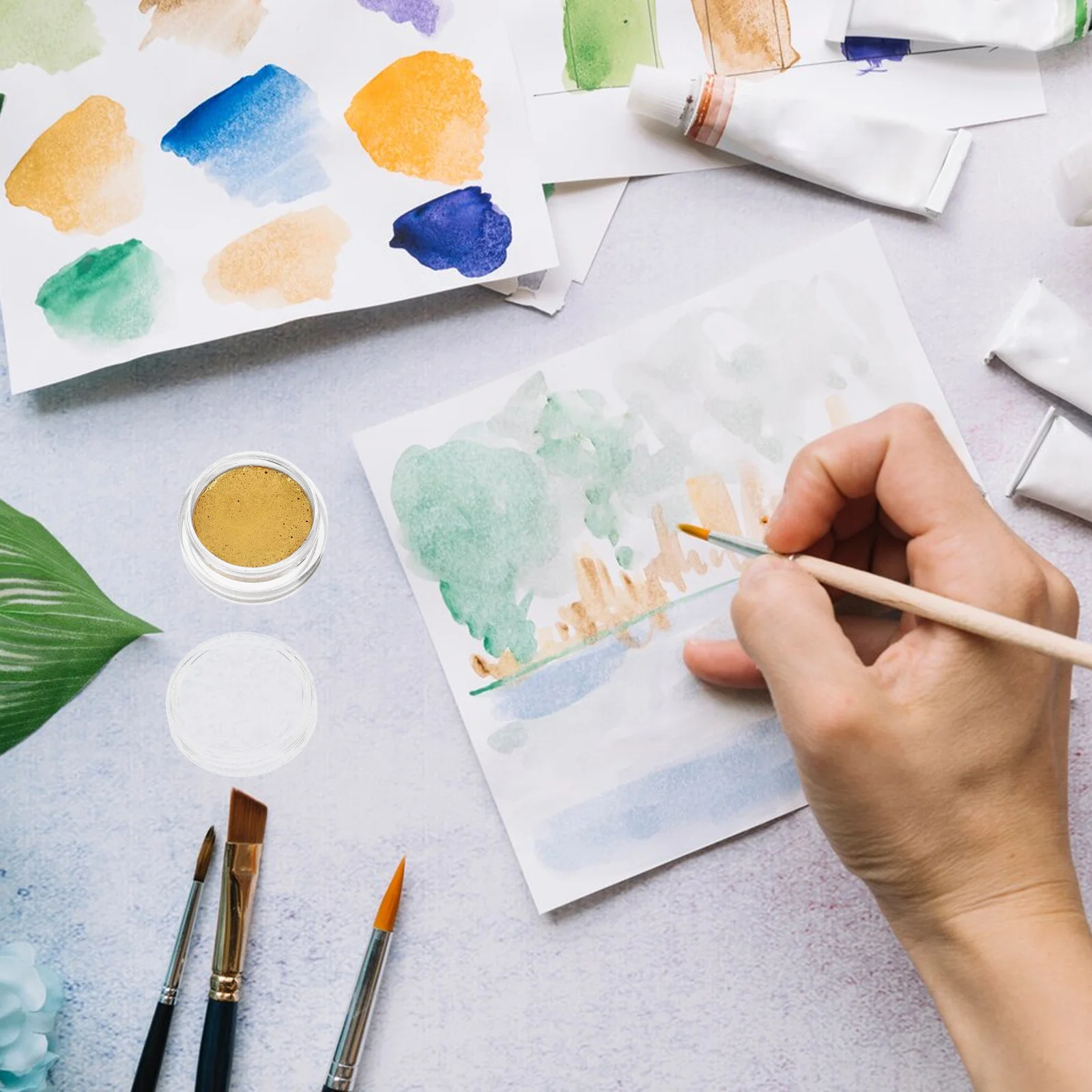 2 قطعة مجموعة الطلاء بالألوان المائية اللامعة 5 مللي طقم طلاء معدني مناسب للسفر لقماش القماش الحرف الفنية مسحوق الصباغ