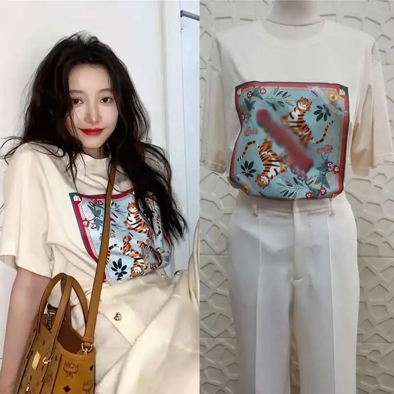 

Новая летняя женская футболка со звездами ort Sve round Ne Print Cotton 00% Commute Sle Jiang Zhenyu Cartoon Animation