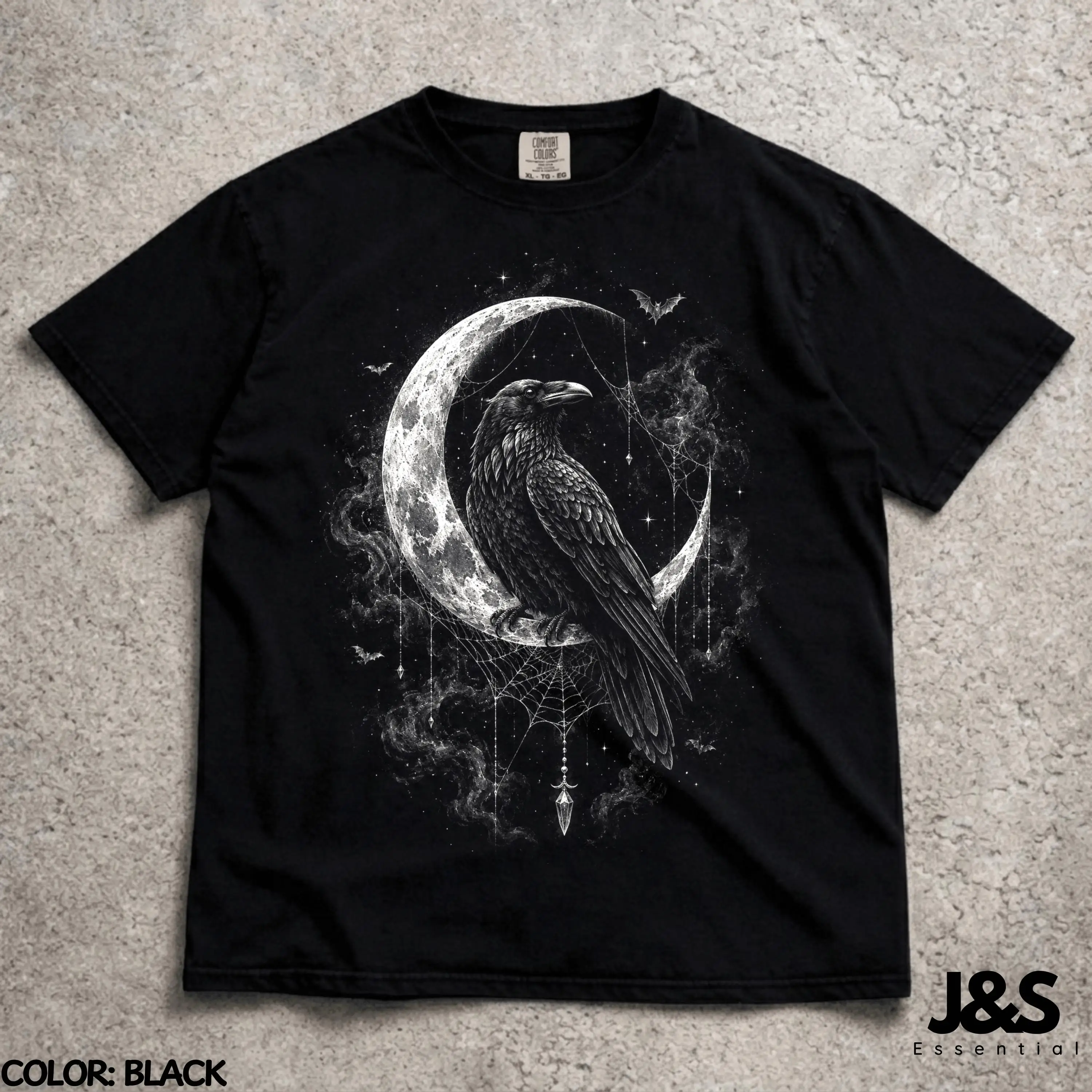 Raven Moon Comfort Colors® Tshirt, Gothic Crow Graphic Tee, Dark Academia Raven Shirt, Witchy Celestial Horror Aesthetic Gift