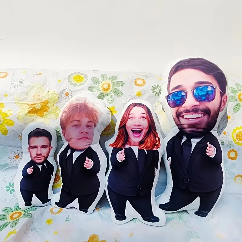 Personalized Gentleman Suit Figure Cushion Custom Your Photo Human Face Plush Pillow Creative Surprise Gift For Family Friends