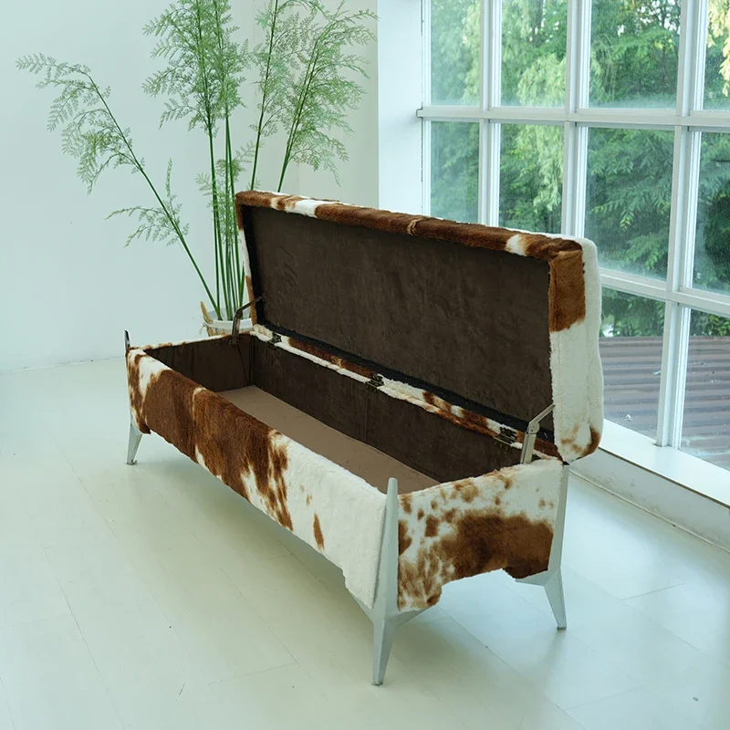 Rectangle Lift Top Storage Ottoman Bench 100%polyester  Storage Benches with Foam Padded Seat (Cows)