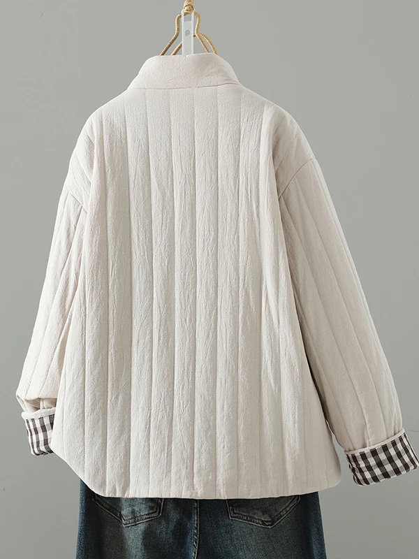 

Новое китайское хлопковое пальто с художественным воротником-стойкой и пуговицами, женское легкое хлопковое пальто с тонкой строчкой, верхняя одежда