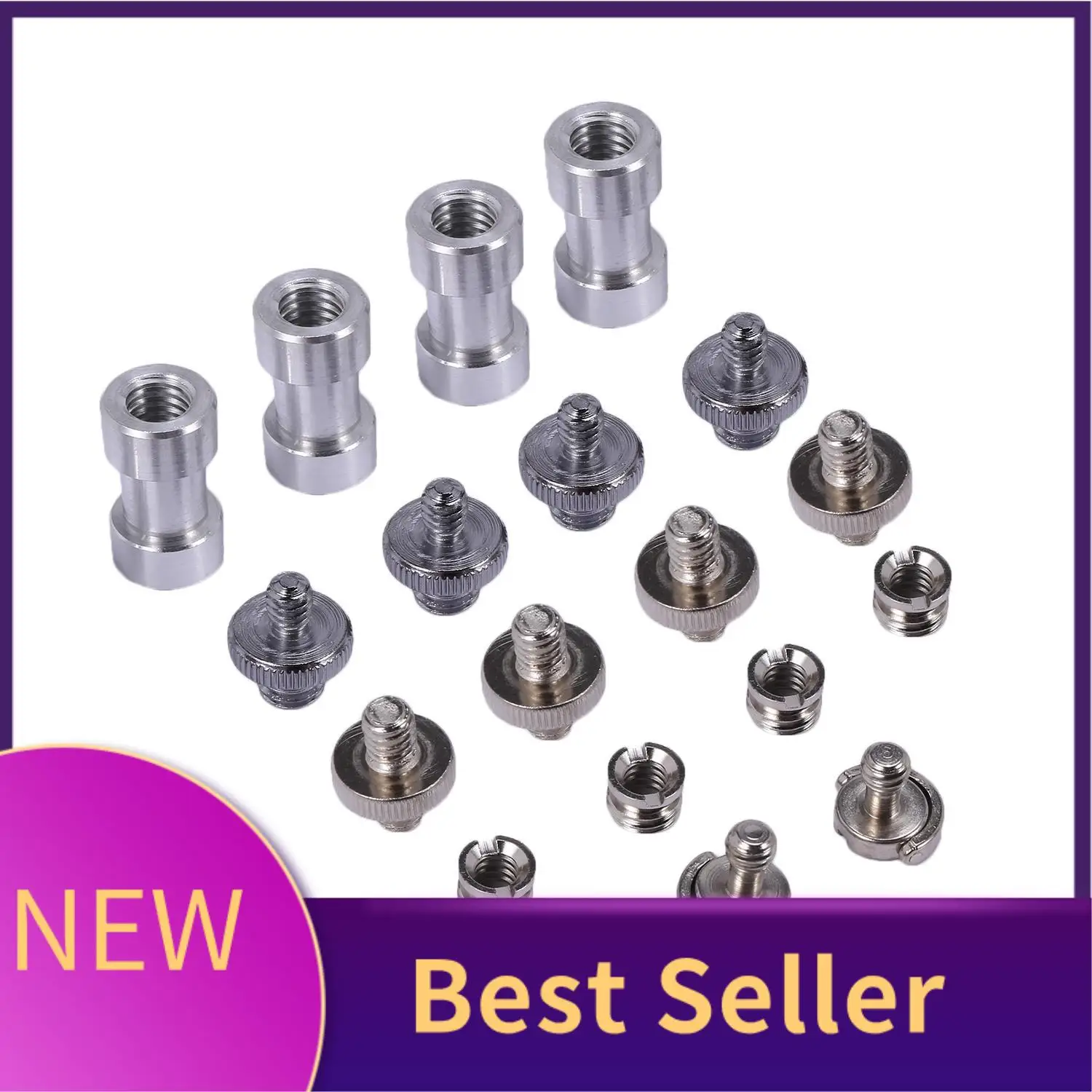 HFES 22 قطعة محول برغي ثلاثي القوائم محول حلقة المسمار (1/4 ذكر إلى 1/4 ذكر، 1/4 ذكر إلى 3/8 ذكر، 1/4 أنثى إلى 3/8 ذكر، 1/4 أنثى إلى 3/8 ذكر، 1/4