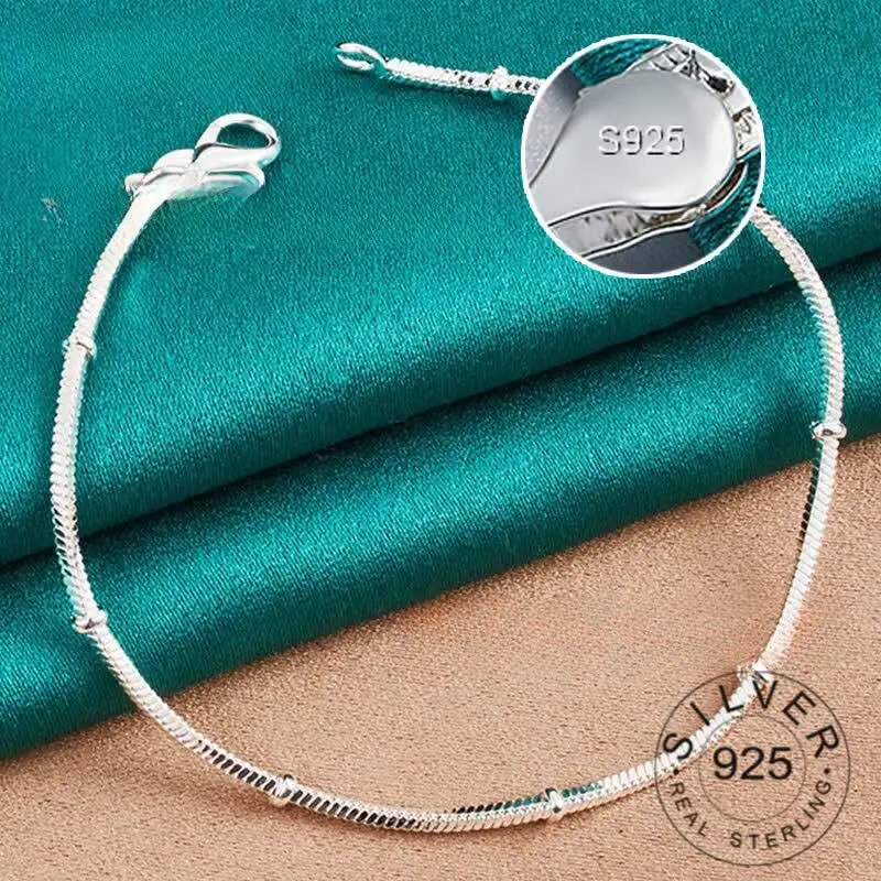 925 Sterling Silver Bracelets for Women Men Handmade Narrow Dot Wedding Party Christmas Birthday Gift High Quality Jewelry