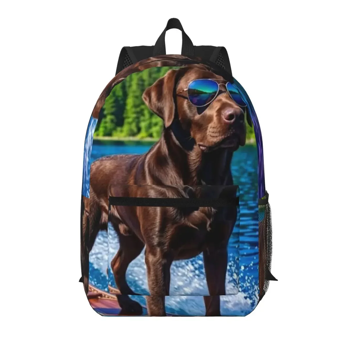 Black Labrador Beach Surfing Student Backpack School Bag Hiking Travel Daypack for Boys Girls Bookbag Shoulder Bags