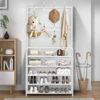 5-Tier Shoe Rack with 8 Hooks Home Coat Hat Stand Doorway DIY Clothes Rail Shelves Living Room Shoe Rack Storage 80CM Widen