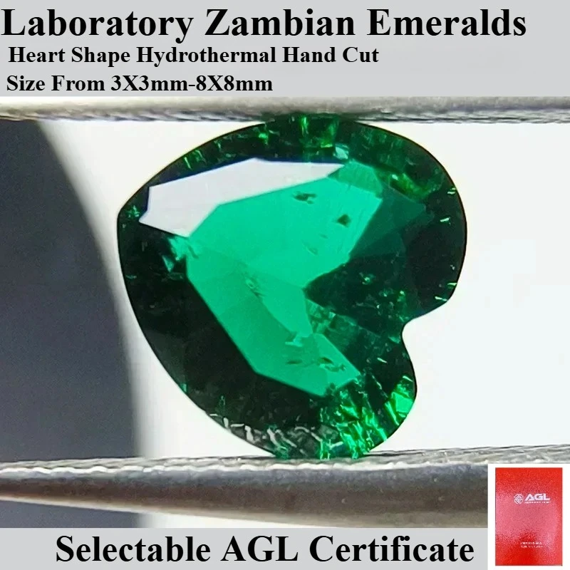 Wholesale Laboratory Zambian Emeralds Heart Shape Hydrothermal Hand Cutting With Cracks Inclusions Inside Selectable AGL CertifN