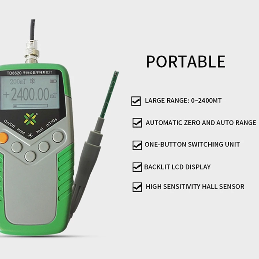 5% TD8620 Permanent Magnet Gauss Meter Handheld Digital Tesla Meter Magnetic Flux Meter Surface Magnetic Field Test 5% Accuracy