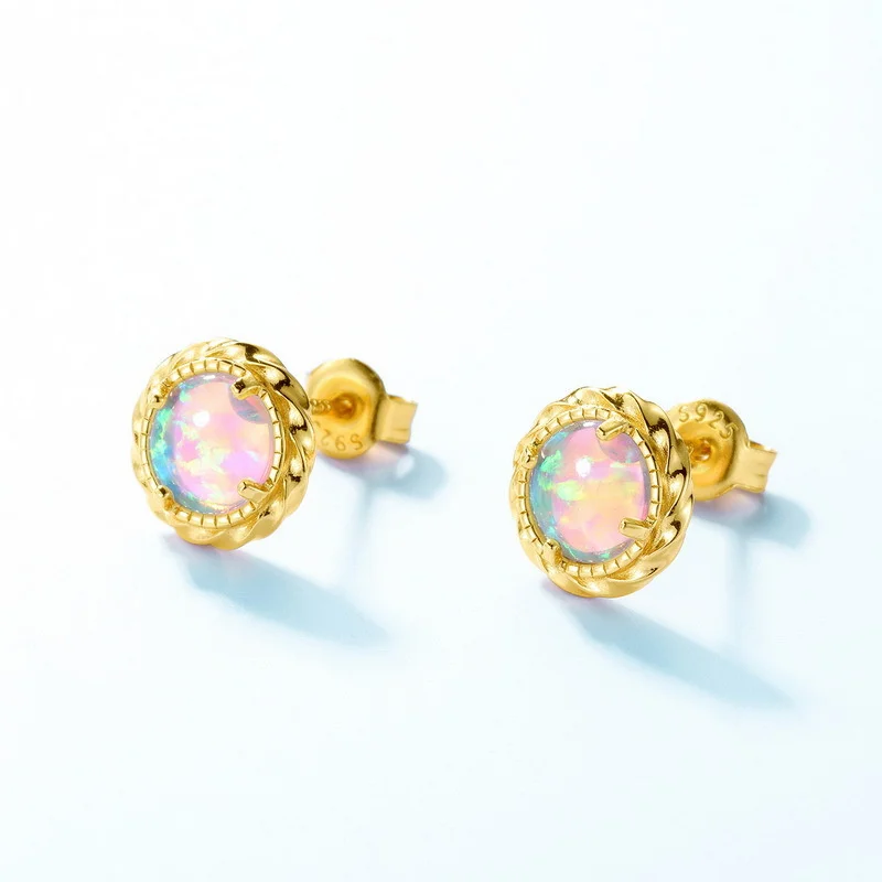 MSE046  2023 Grand Style 925 Sterling Silver Earring Irregular Round Opal For Women Design Accessories Jewelry Charming