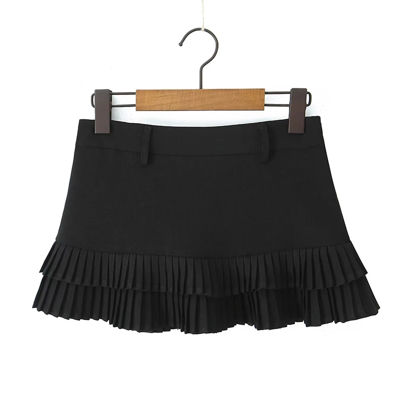 YENKYE Cool Girl Y2K Pleated Mini Skirt Sexy Low Waist Short Skater Skirts With Shorts Lining