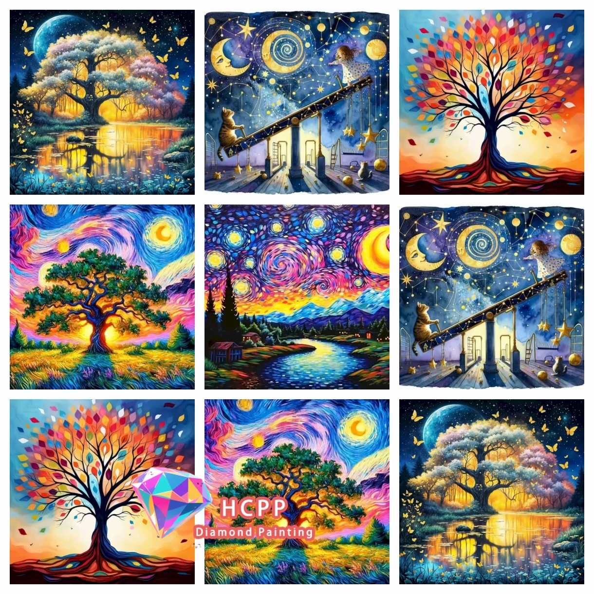 Sternenhimmel-Landschaft, Diamant-Malerei-Set, quadratisch, rund, Diamant, 5D, DIY-Mosaik, handgefertigte Kunst, für Erwachsene, exquisites Geschenk, Heimdekoration