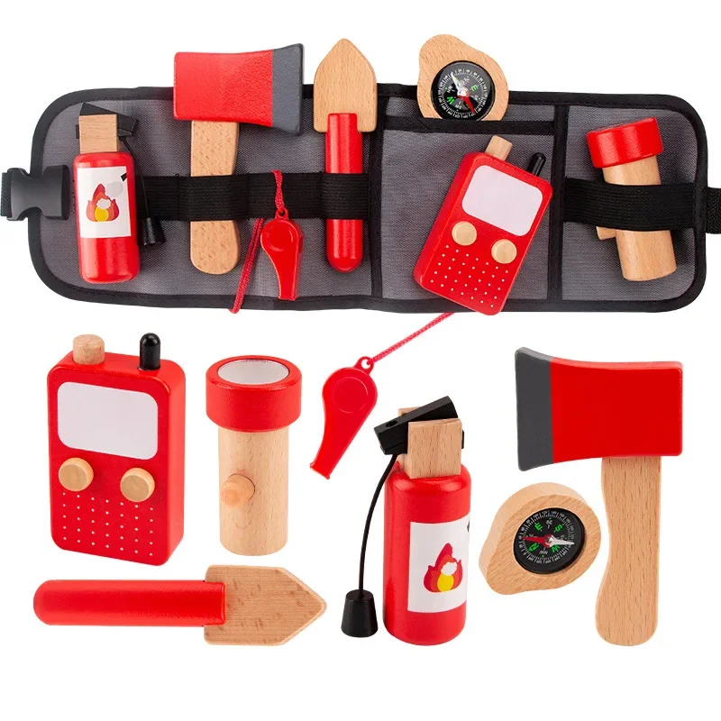 Outil de Simulation en bois pour enfants, ensemble de sacs de taille de pompier, jeu de rôle, jouets éducatifs pour enfants
