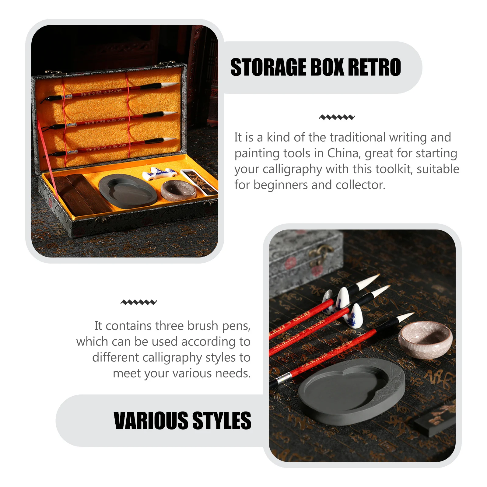 1 مجموعة أربعة كنوز من دراسة الخط عدة 3 أقلام فرشاة صنعة جيدة دائم Inkstone ثقالة الورق المحمولة الكتابة