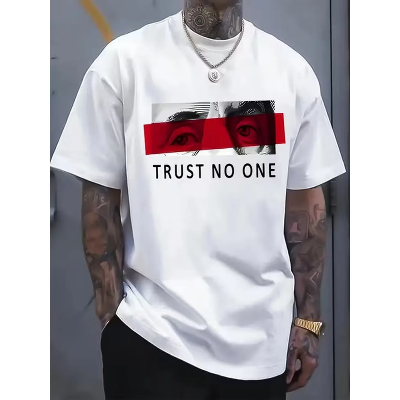 Fashion Printed Mens T Shirt Highlights Material Combining Calm Solid Color With Vibrant Print Comfortable And Breathable A Summer Essential Classic