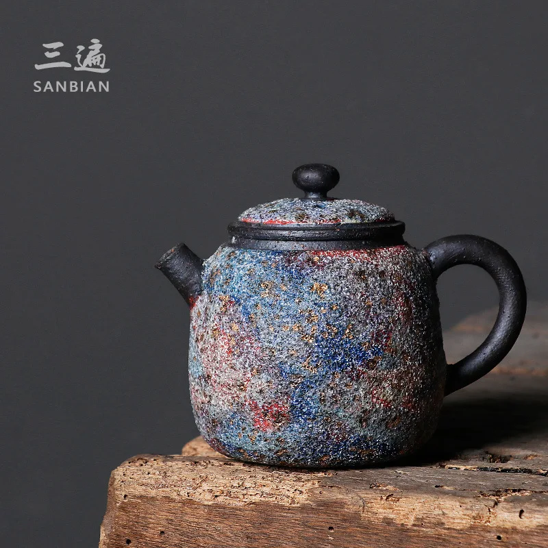 

★★Taiwan Rock Mine Teapot Japanese Style Enameled Cast Iron Tea Making Device Household Kung Fu Tea Set Creative Ball Hole Stone