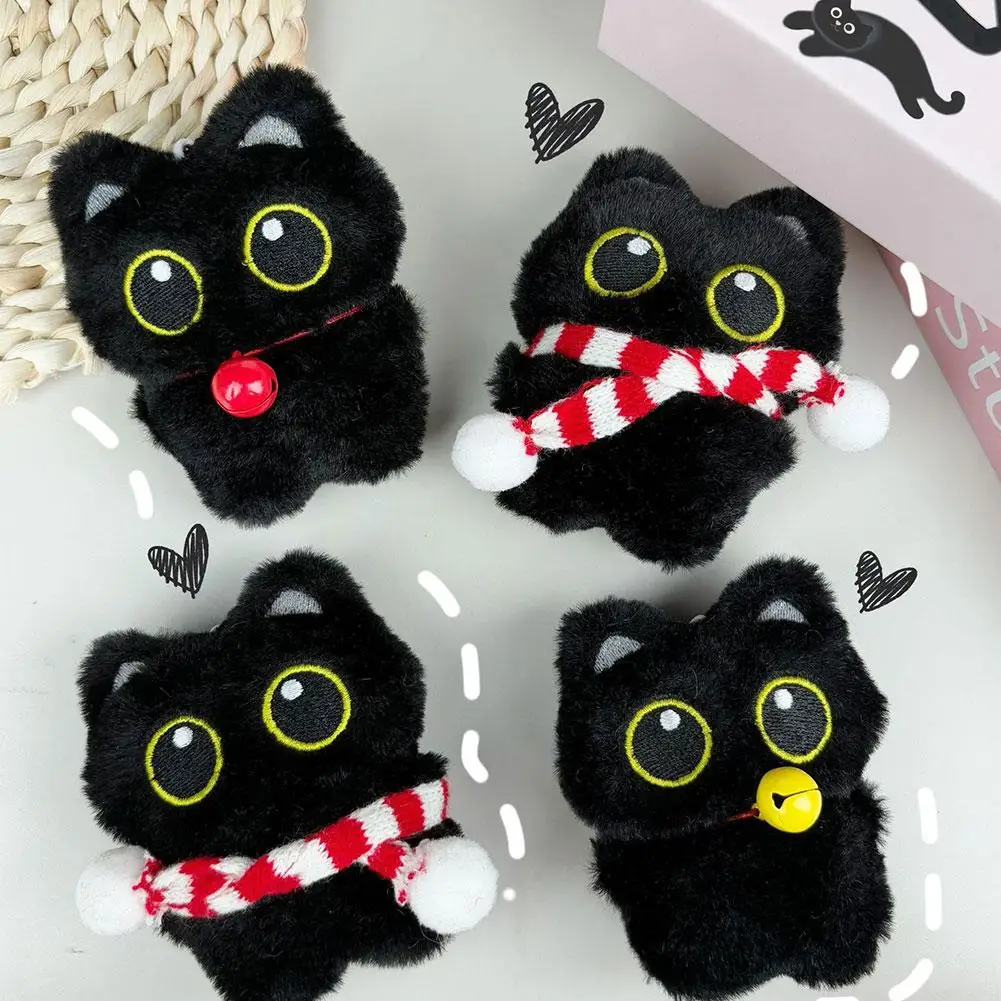 Cute Black Cat Plush Toy Doll Keychain Bag Pendant Charms Kitten Car Keyring Accessories For Women Couples Kawaii Gift